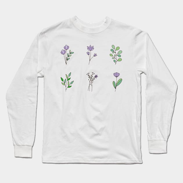 Wildflowers purple lavender plant doodle drawing garden nature cute Long Sleeve T-Shirt by RetroDesign